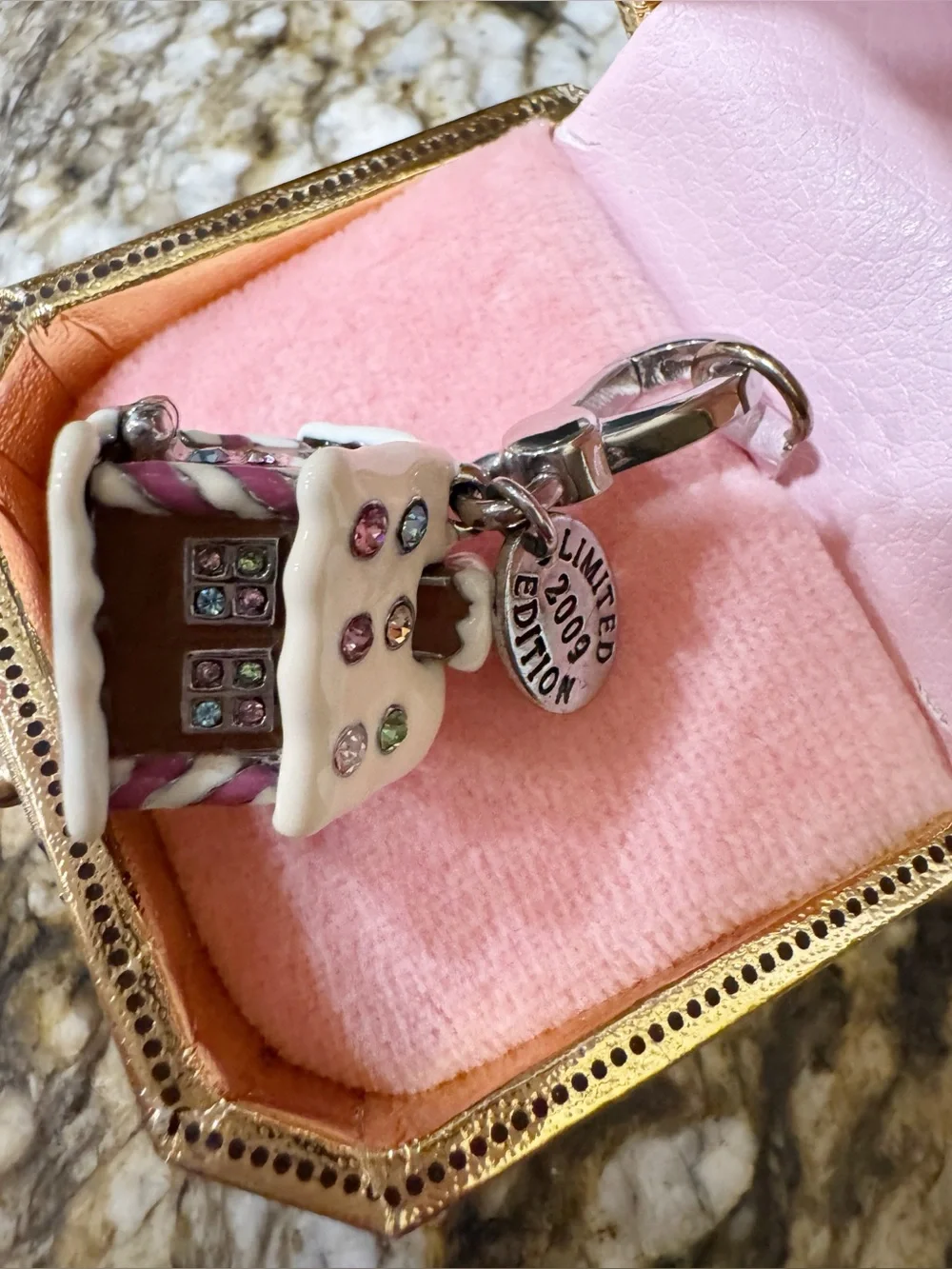 Juicy Couture Pink and Gold Gingerbread House Charm Bracelet Pendant Vintage Y2K